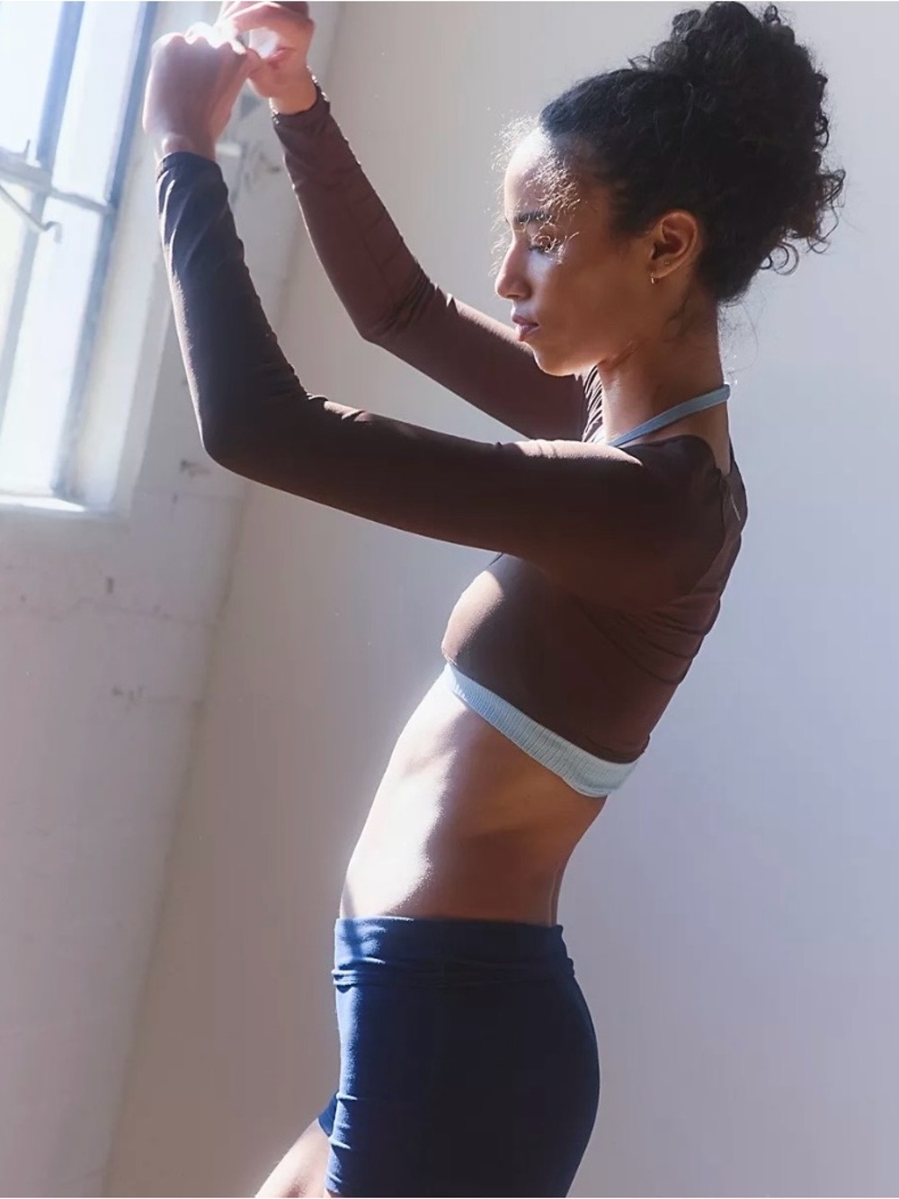 FP Movement by Free People Brown Long-Sleeve Crop Top
